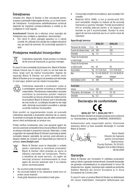 BlackandDecker Spot- Bdsl301 - Type 1 - Instruction Manual (Roumanie)