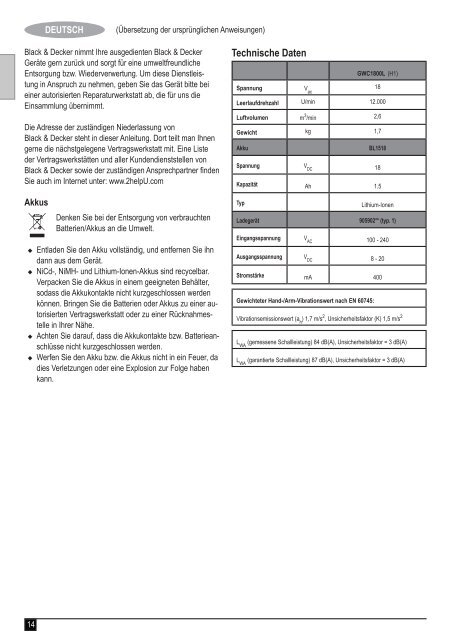 BlackandDecker Aspirateur Soufflant- Gwc1800 - Type H1 - Instruction Manual (Europ&eacute;en)