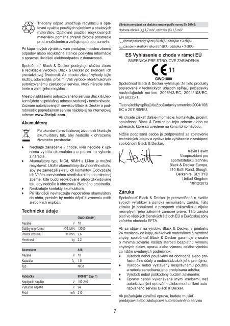 BlackandDecker Aspirateur Soufflant- Gwc1800 - Type H1 - Instruction Manual (Slovaque)