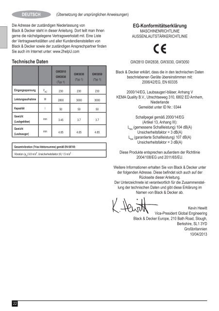 BlackandDecker Aspirateur Soufflant- Gw2838 - Type 1 - Instruction Manual (Europ&eacute;en)