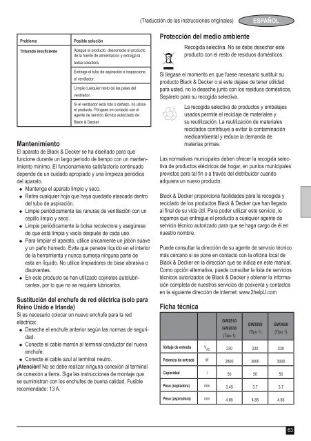 BlackandDecker Aspirateur Soufflant- Gw2838 - Type 1 - Instruction Manual (Europ&eacute;en)