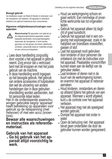 BlackandDecker Aspirateur Soufflant- Gw3030 - Type 1 - Instruction Manual (Europ&eacute;en)