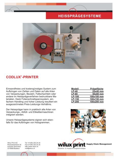 CODLUX -PRINTER - Wilux Print AG