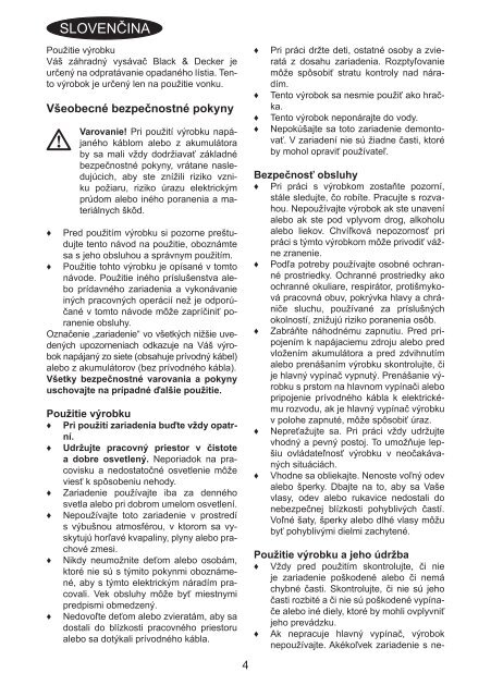 BlackandDecker Aspirateur Soufflant- Gw2600 - Type 5 - Instruction Manual (Slovaque)