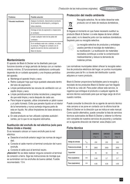 BlackandDecker Aspirateur Soufflant- Gw2810 - Type 1 - Instruction Manual (Europ&eacute;en)