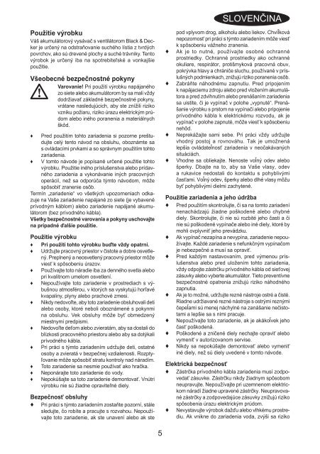 BlackandDecker Aspirateur Soufflant- Gwc3600l - Type 1 - Instruction Manual (Slovaque)