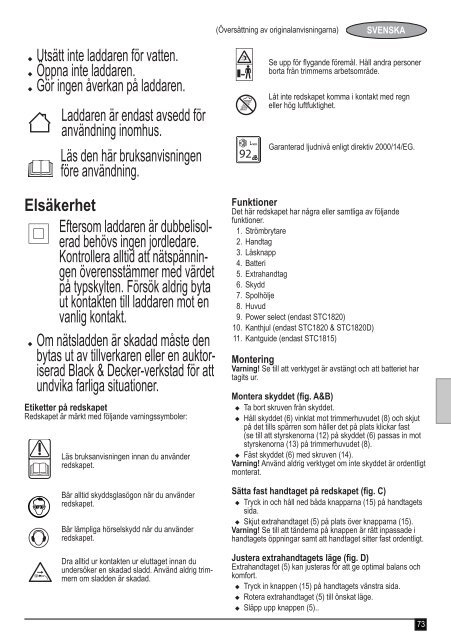 BlackandDecker Coupe-Bordurel Sans Fil- Stc1815 - Type 1 - Instruction Manual (Europ&eacute;en)