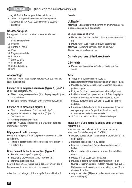 BlackandDecker Coupe-Bordure- Gl310 - Type 1 - Instruction Manual (Europ&eacute;en)