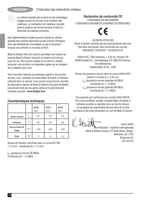 BlackandDecker Coupe-Bordure- Gl310 - Type 1 - Instruction Manual (Europ&eacute;en)