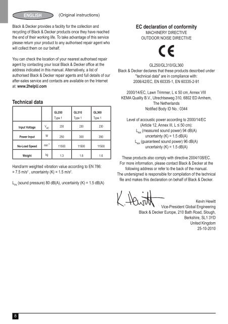 BlackandDecker Coupe-Bordure- Gl310 - Type 1 - Instruction Manual (Europ&eacute;en)