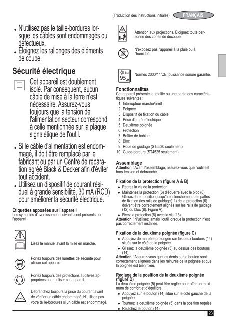 BlackandDecker Coupe-Bordure- St4525 - Type 1 - Instruction Manual (Europ&eacute;en)