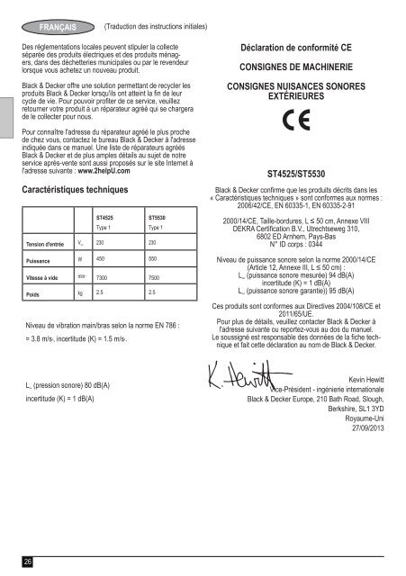 BlackandDecker Coupe-Bordure- St4525 - Type 1 - Instruction Manual (Europ&eacute;en)