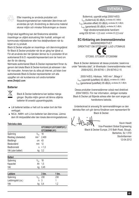 BlackandDecker Taille Haies Sans Fil- Gtc800nm - Type H1 - Instruction Manual (Europ&eacute;en)