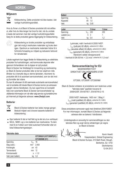 BlackandDecker Taille Haies Sans Fil- Gtc800nm - Type H1 - Instruction Manual (Europ&eacute;en)