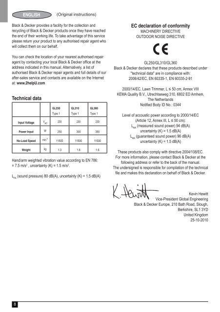 BlackandDecker Coupe-Bordure- Gl360 - Type 1 - Instruction Manual (Europ&eacute;en)