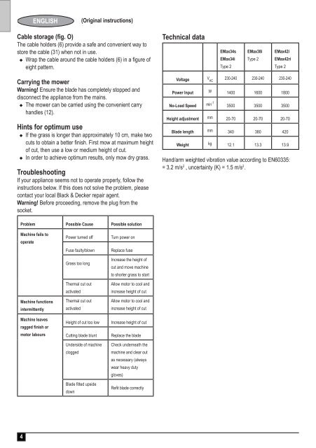 BlackandDecker Tondeuse Rotative- Emax34 - Type 2 - Instruction Manual (Europ&eacute;en)