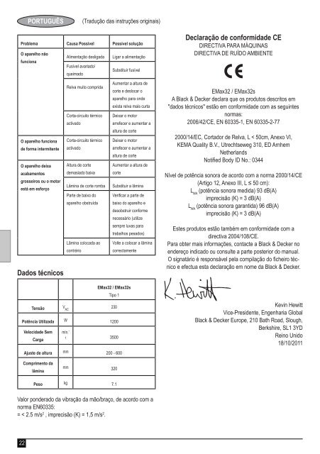 BlackandDecker Tondeuse Rotative- Emax32 - Type 1 - Instruction Manual (Europ&eacute;en)
