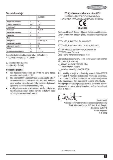 BlackandDecker Tondeuse S/f- Clm3820 - Type 1 - Instruction Manual (Slovaque)