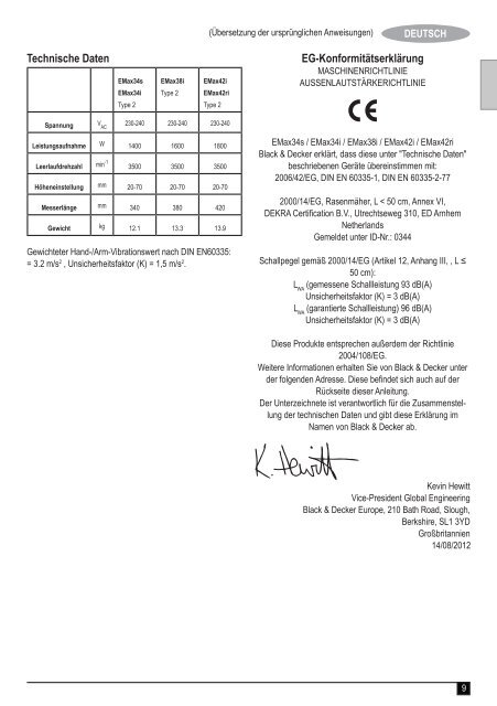 BlackandDecker Tondeuse Rotative- Emax42 - Type 2 - Instruction Manual (Europ&eacute;en)