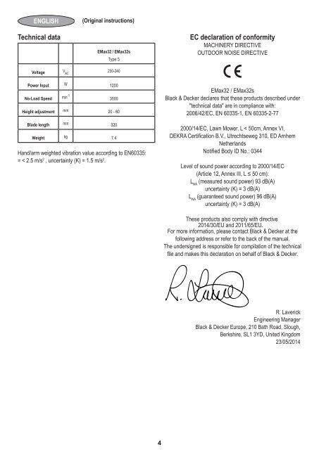 BlackandDecker Tondeuse Rotative- Emax32 - Type 3 - Instruction Manual (Turque)