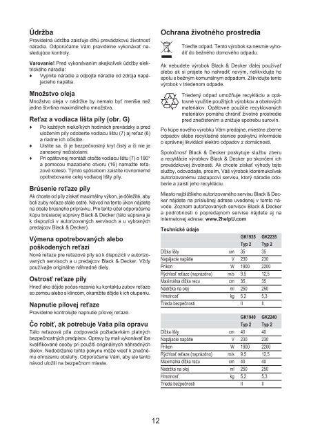 BlackandDecker Tronconneuse- Gk1935 - Type 2 - Instruction Manual (Slovaque)