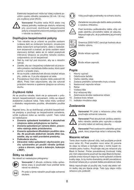 BlackandDecker Tronconneuse- Gk1935 - Type 2 - Instruction Manual (Slovaque)