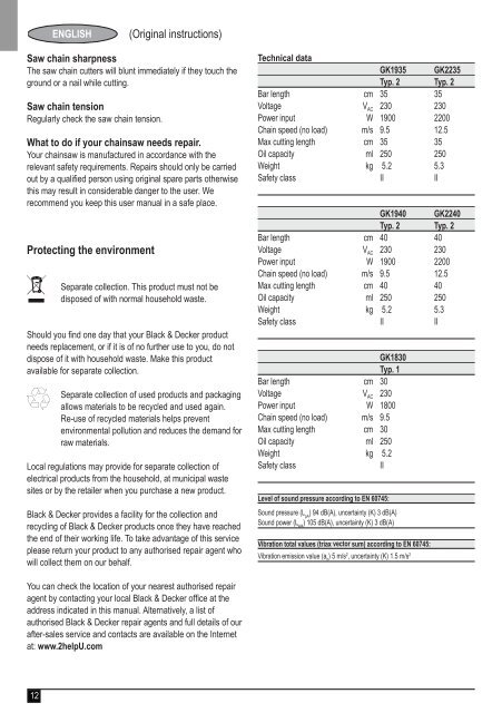 BlackandDecker Tronconneuse- Gk1935 - Type 2 - Instruction Manual (Europ&eacute;en)