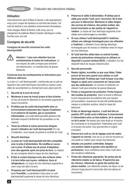 BlackandDecker Elagueur- Gpc1820l - Type H1 - H2 - Instruction Manual (Europ&eacute;en)