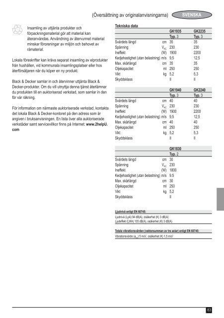 BlackandDecker Tronconneuse- Gk2235 - Type 3 - Instruction Manual (Europ&eacute;en)