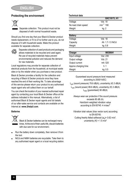 BlackandDecker Tronconneuse- Gkc1817l - Type H1 - Instruction Manual (Europ&eacute;en)