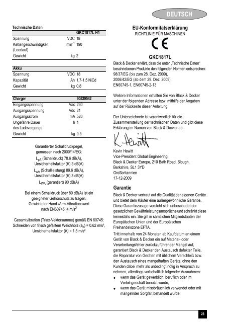 BlackandDecker Tronconneuse- Gkc1817l - Type H1 - Instruction Manual (Europ&eacute;en)