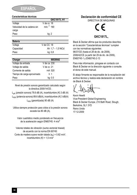 BlackandDecker Tronconneuse- Gkc1817l - Type H1 - Instruction Manual (Europ&eacute;en)