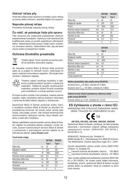 BlackandDecker Tronconneuse- Gk1940 - Type 3 - Instruction Manual (Slovaque)