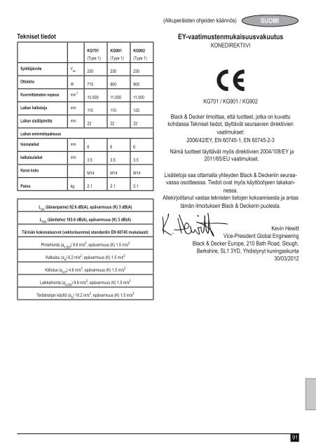 BlackandDecker Meuleuse Petit Diam&egrave;tre- Kg901 - Type 1 - Instruction Manual (Europ&eacute;en)