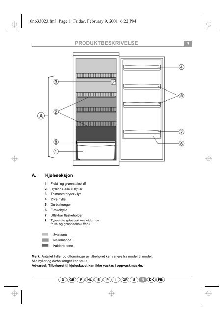 KitchenAid A 255/M - Refrigerator - A 255/M - Refrigerator NO (853985901000) Guide de consultation rapide