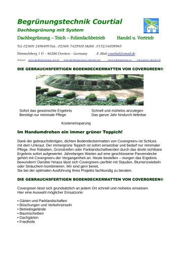 Covergreen Deutschland Vertrieb www.dachbegrünung.eu