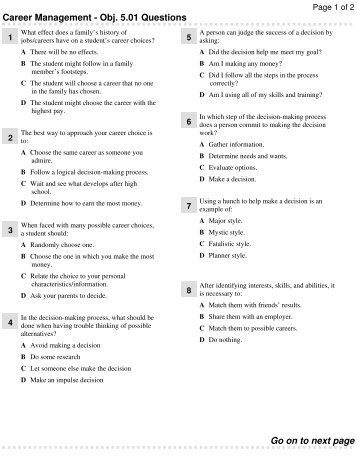 Career Management - Obj. 5.01 Questions