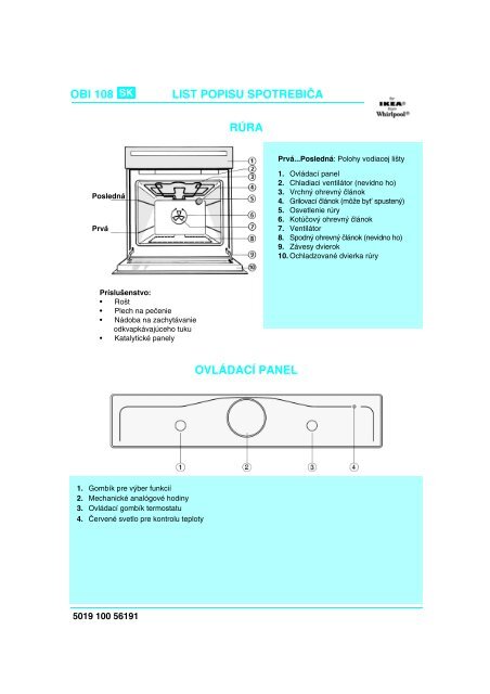 KitchenAid OBI 108 S - Oven - OBI 108 S - Oven SK (854180801000) Guide de consultation rapide