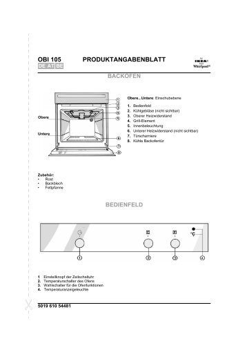 KitchenAid OBI 105 W - Oven - OBI 105 W - Oven DE (854147301020) Guide de consultation rapide