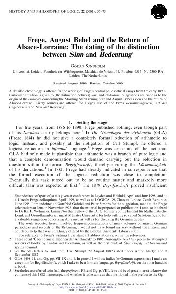 Frege, August Bebel and the Return of Alsace-Lorraine: The dating ...