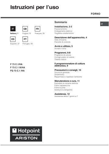 KitchenAid F 73 C.1 IX /HA - Oven - F 73 C.1 IX /HA - Oven IT (F053972) Mode d'emploi