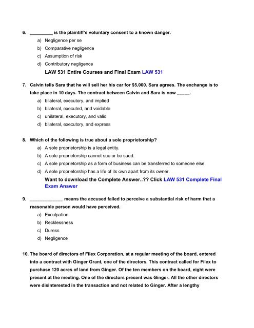 LAW 531 Final Exam Correct Answers