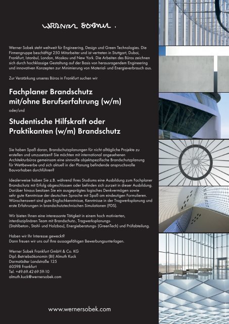 Jobs - Werner Sobek Frankfurt - Fachplaner Brandschutz  