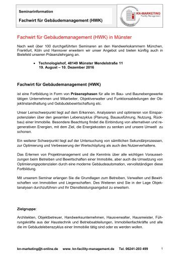 Fachwirt für Gebäudemanagement (HWK) in Münster