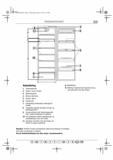 KitchenAid 701 501 90 - Refrigerator - 701 501 90 - Refrigerator DA (853981061000) Guide de consultation rapide