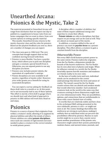 Unearthed Arcana Psionics & the Mystic Take 2 Psionics
