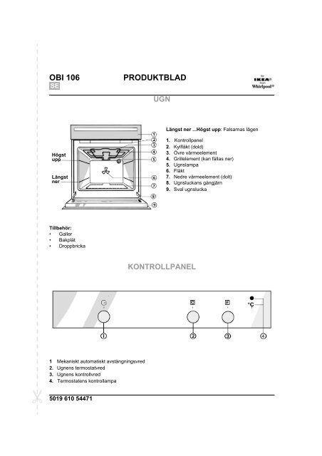 KitchenAid OBI 106 B - Oven - OBI 106 B - Oven SV (854147601010) Guide de consultation rapide