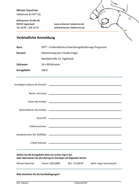 Verbindliche Anmeldung Hebamme Miriam Daschner