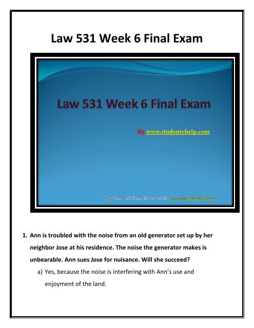 UOP LAW 531 Week 6 Final Exam Study Guide1