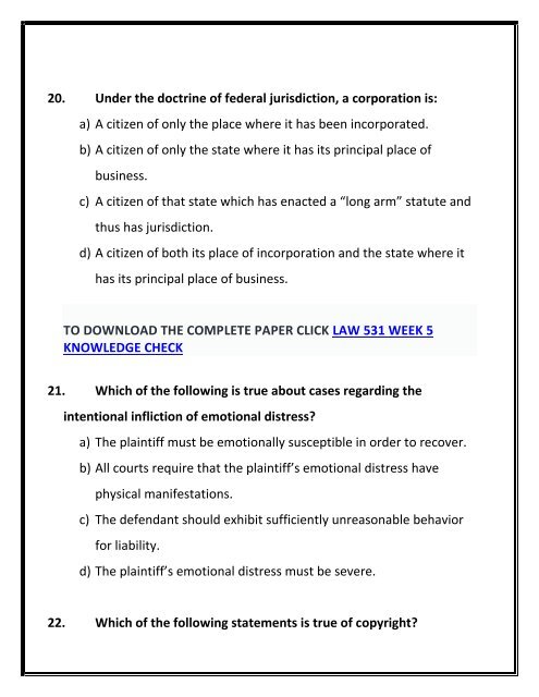 UOP LAW 531 Week 6 Final Exam Study Guide1